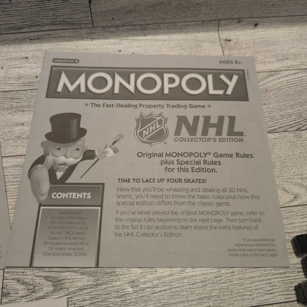 Monopoly NHL Replacement Pieces Money Title‎ Deeds Houses Hotels *NO TOKENS*